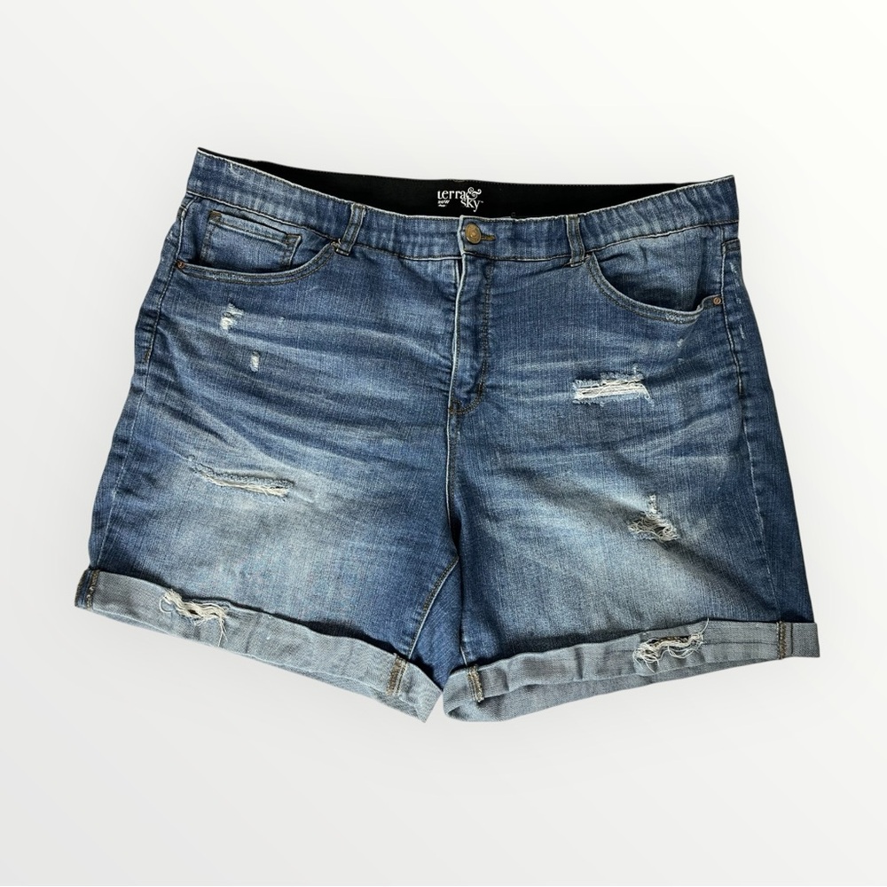 Terra  & Sky Womens Distressed‎ Denim High Rise Cut Off Shorts Plus 20W Short
